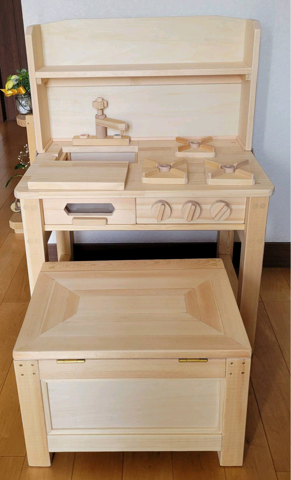 受注製作】手作り木製ままごとキッチン&イス おもちゃ・人形 ナオナオ