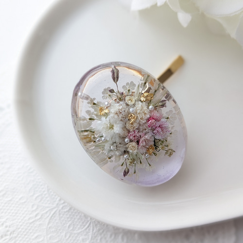 クリアレジンお花のポニーフック パープルカラー ボタニカル