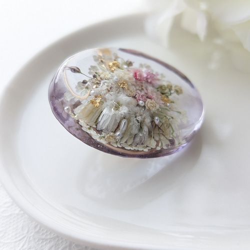 クリアレジンお花のポニーフック パープルカラー ボタニカル