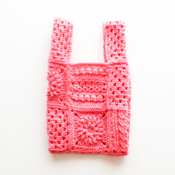 ４種モチーフのクロシェバッグ　Crochet motif×bright pink／クロシェ 2枚目の画像