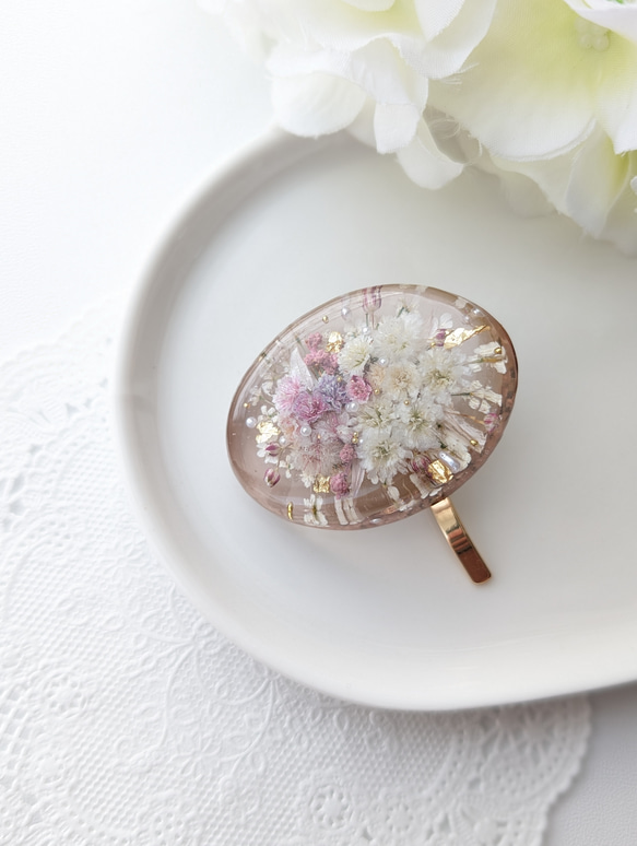 ハンドメイドレジンヘアゴムブローチキーホルダー大人可愛いピンク