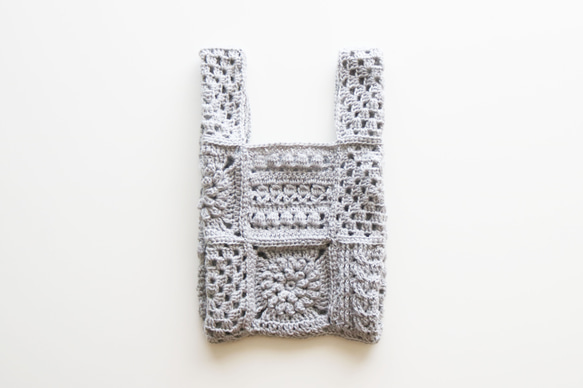 ４種モチーフのクロシェバッグ　Crochet motif×Light gray／クロシェ 2枚目の画像