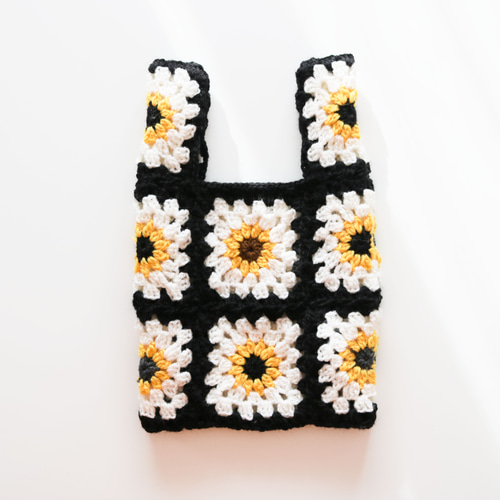 向日葵モチーフのクロシェバッグ black／クロシェ トートバッグ 112