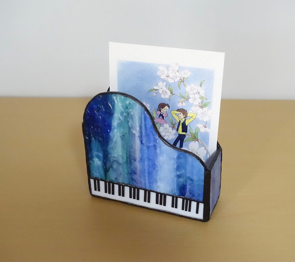 ステンドグラス　ピアノの小物入れ　（ブルー） 2枚目の画像