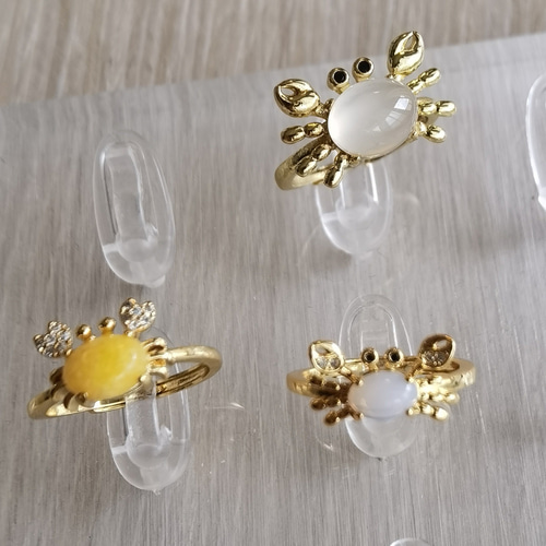 再出品 蟹モチーフ アイス透明カルセドニー風 繊細ピンクゴールド