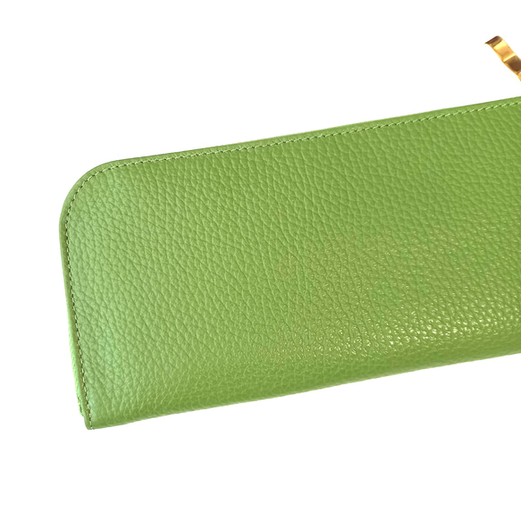 スリムで軽く大容量な長財布(アップルグリーン)14枚カードポケット◇高級イタリアンレザー【かわつむ】L字ファスナー 皮革 4枚目の画像