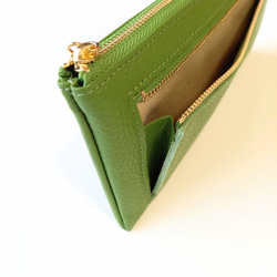 スリムで軽く大容量な長財布(アップルグリーン)14枚カードポケット◇高級イタリアンレザー【かわつむ】L字ファスナー 皮革 6枚目の画像