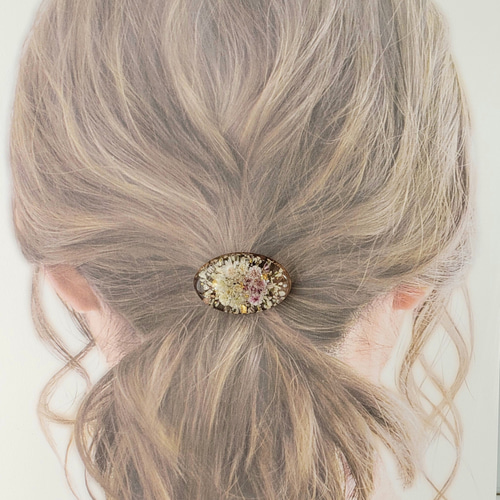 クリアレジンお花のヘアゴム ブラウン ボタニカル ドライフラワー