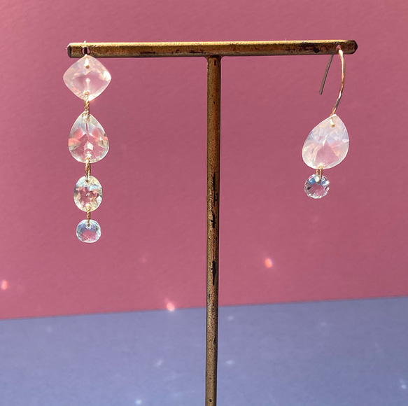 Prana gem drops ✴︎滴る宝石のしずく✴︎k14gfアシンメトリーピアス 7枚目の画像