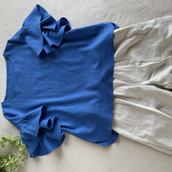 『晴れやかブルー2024』ワッシャータンブラーコットン送料無料新色素敵なフリル袖のブラウスロイヤルブルー 10枚目の画像