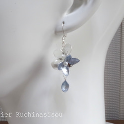 美甲花繡球花棉珍珠耳環（藍色） 第4張的照片