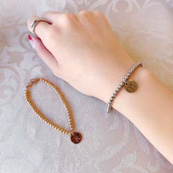 ☆イニシャルパーツ付きボールチェーンブレスレット☆シルバー ピンク