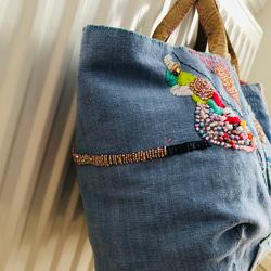 Bag   手縫いのバッグ　  布製　本革持ち手　スローファッション　ハンドメイド　1743 4枚目の画像