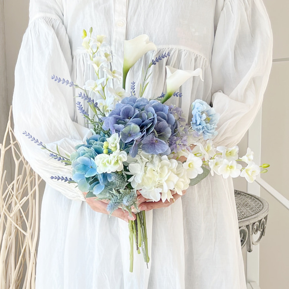 ホワイト・ブルー　結婚式　ブライダル　アーティシャルフラワー　ブーケ アーティシャルフラワーブーケ WM 1104 ウェディング 結婚式 前