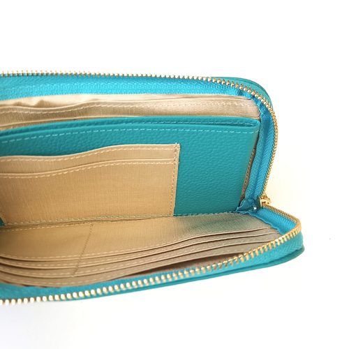 【本革】シンプル×コンパクト L字ファスナー長財布 ターコイズブルー 本革】シンプル×コンパクト L字ファスナー長財布 ターコイズブルー