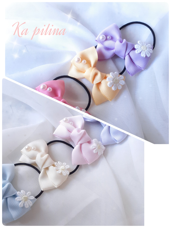 お好きなカラー2個選べる】丈夫なリングゴム ベビー キッズ ミニリボン