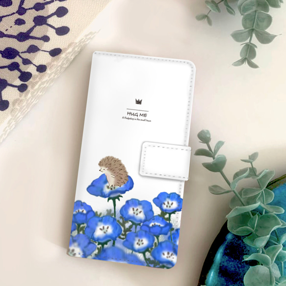 ハリネズミ・ハグミィ  〜 青い花・Nemophila 〜　スマホケース 10枚目の画像