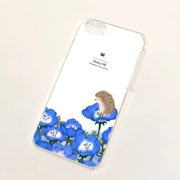 ハリネズミ・ハグミィ  〜 青い花・Nemophila 〜　スマホケース 2枚目の画像