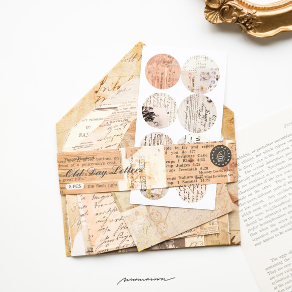 コラージュ風　ミニ封筒とシールのセット　old day letters　[AU811] 5枚目の画像