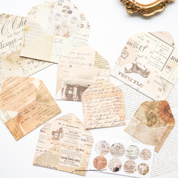 コラージュ風　ミニ封筒とシールのセット　old day letters　[AU811] 4枚目の画像