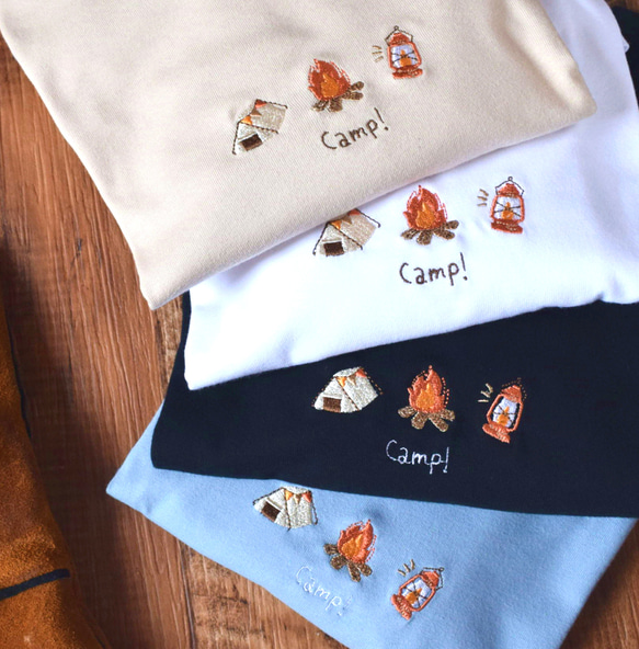 Camp!ビッグシルエット刺繍Tシャツ《ホワイト・ブラック・サンドベージュ・ブルー》親子 キャンプ 1枚目の画像