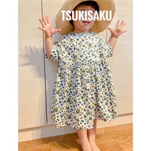 ブルーのいちご柄が可愛いキッズワンピース｜100cm｜ナチュラル