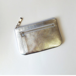 ミニ財布にもなる本革マルチケース(シルバー)◇牛革 自然なシュリンク