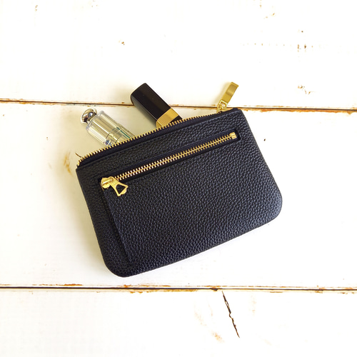 ミニ財布にもなる本革マルチケース(シルバー)◇牛革 自然な