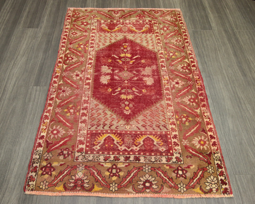 インド 手織り絨毯 ウール ＜約60 x 99 ㎝＞ 青・トライバル