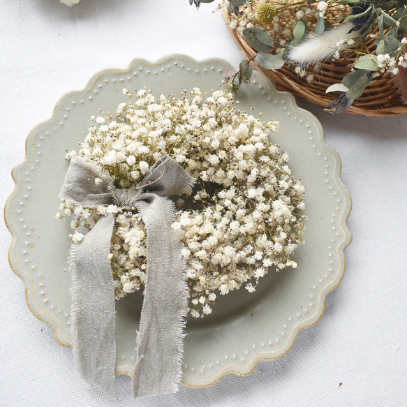 かすみ草のラウンドリース/ふわふわ/癒し雑貨/新作WEEK2023/ リース 花  