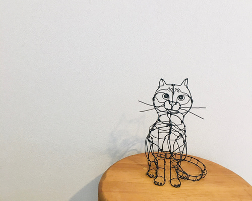 猫　小鳥親子　ワイヤークラフト　アート 猫 小鳥親子 ワイヤークラフト アート