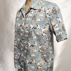 CHIGRACCI「 ニャロハシャツ 」猫柄アロハシャツ 　オリジナルプリント　国芳グリーン柄　レディースサイズ 5枚目の画像