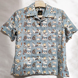 CHIGRACCI「 ニャロハシャツ 」猫柄アロハシャツ 　オリジナルプリント　国芳グリーン柄　レディースサイズ 6枚目の画像