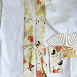 99歳白寿祝い縁起物『花と鶴』合わせちゃんちゃんこ4点セット限定品