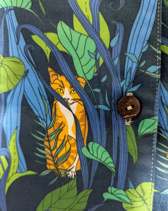 CHIGRACCI「 ニャロハシャツ 」猫柄アロハシャツ 　オリジナルプリント　ガーデンキャット柄　レディースサイズ 6枚目の画像
