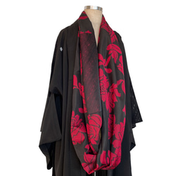 赤黒スヌード 男女兼用  ギフト 和装 和柄 贈り物 和モード 父の日 敬老の日 着物リメイク （R552） 6枚目の画像