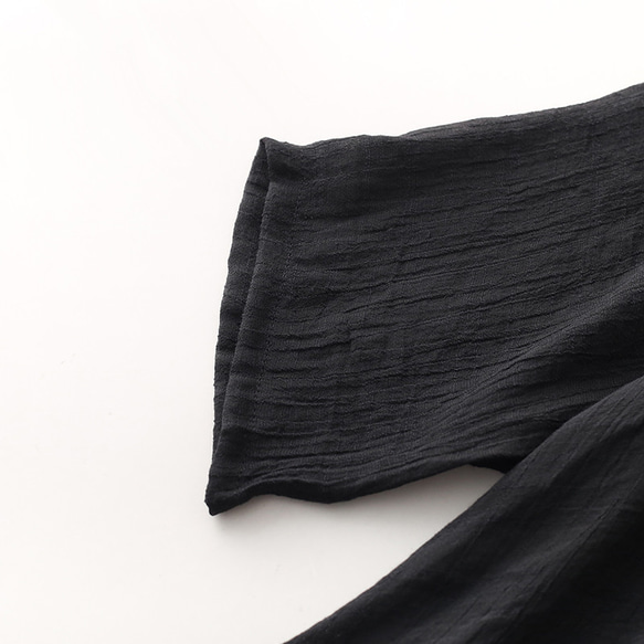 【即納】チャイナボタン×裾レイヤードの五分袖ブラウス ブラック 11枚目の画像