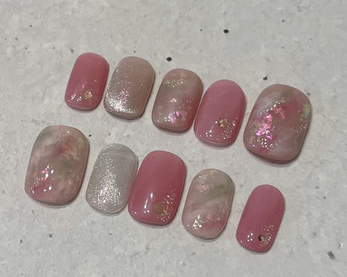 【003】ネイルチップ マグネットネイル ニュアンス 春 ピンク シンプル ネイルチップ 春ネイル ニュアンスネイル さくら 奥行きネイル