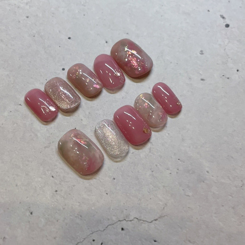 【003】ネイルチップ マグネットネイル ニュアンス 春 ピンク シンプル ネイルチップ 春ネイル ニュアンスネイル さくら 奥行きネイル