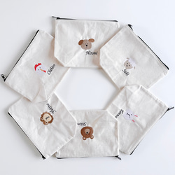 animals ポーチ ꪔ̤̮ “名入り” ゆるかわ動物の刺繍ポーチ 雑貨・その他