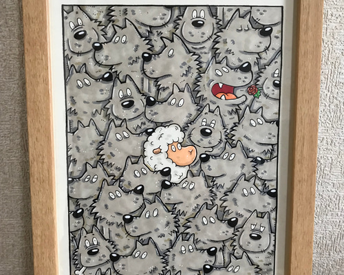 オオカミ アクリル画 原画 絵画