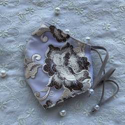 《刺繍レースマスク》バラ刺繍⋆⸜♡⸝‍⋆シャンパン×ブロンズラメ 抗菌加工生地 2枚目の画像