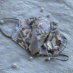 《刺繍レースマスク》バラ刺繍⋆⸜♡⸝‍⋆シャンパン×ブロンズラメ 抗菌加工生地 6枚目の画像