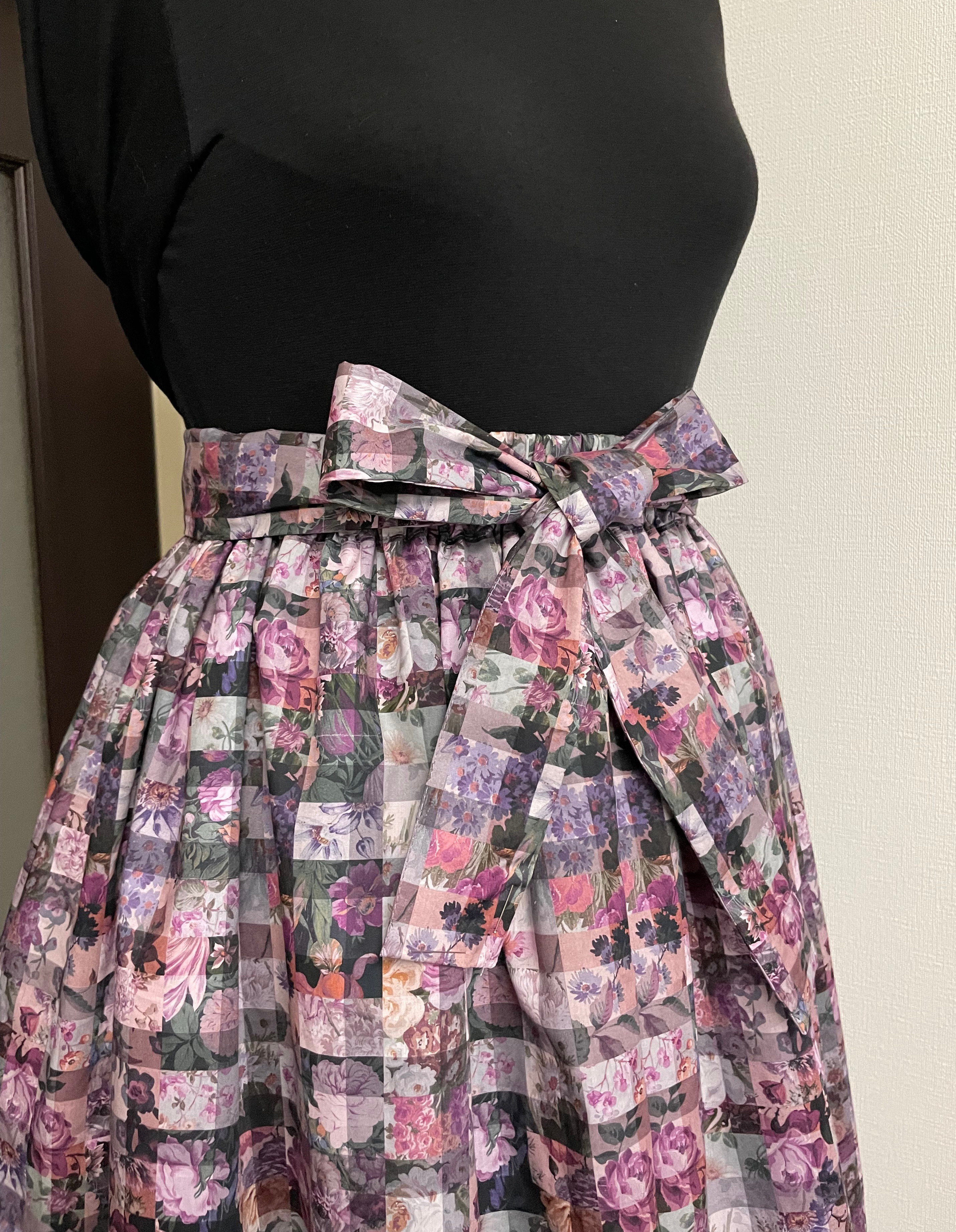 ギャザースカート(裏地付き)オーダーリバティタナローン生地イタリア製  