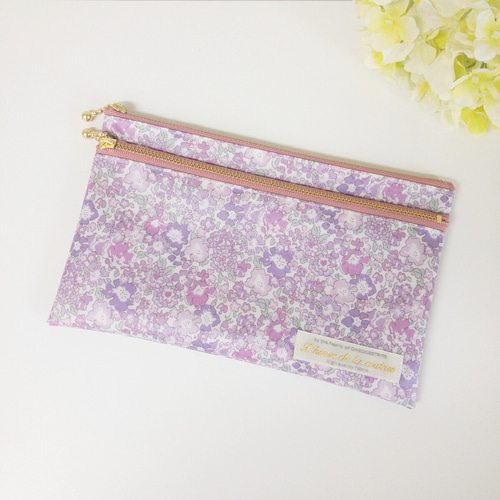 リバティ ラミネート＊Wファスナーポーチ（20cm）＊キラキラミシェル  