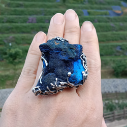 藍銅礦原礦手工銀戒 純銀戒指~ 「思念」~ Azurite Mineral Silver Ring 第20張的照片