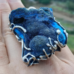 藍銅礦原礦手工銀戒 純銀戒指~ 「思念」~ Azurite Mineral Silver Ring 第17張的照片