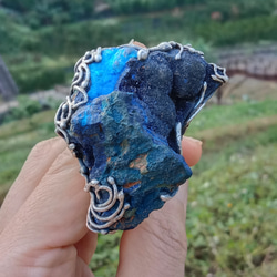 藍銅礦原礦手工銀戒 純銀戒指~ 「思念」~ Azurite Mineral Silver Ring 第14張的照片