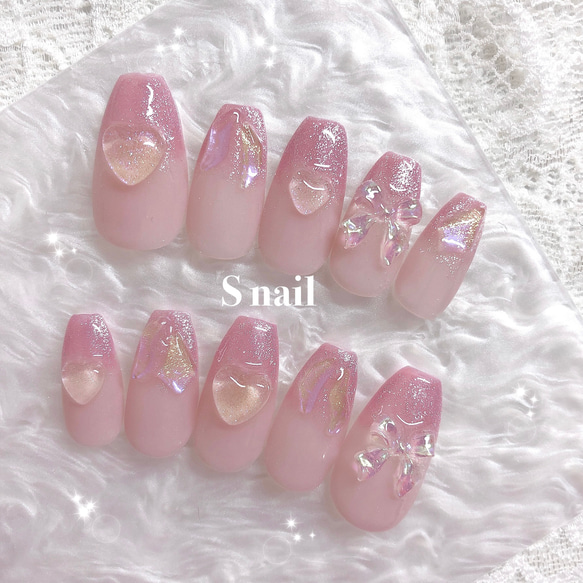ネイルチップ ピンク グラデーション オーロラ マグネットネイル  