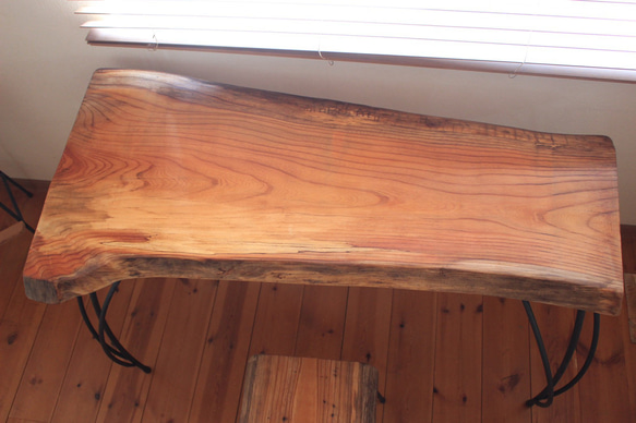 天然木　欅のアイアンテーブル　ダイニングテーブル　ワークデスク　机 8枚目の画像